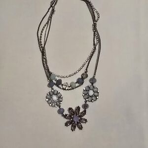 Elegant Multi-Layered Silver and Purple Necklace